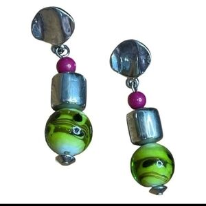 Silver and Green Dangle Earrings